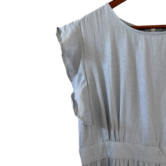 Cynthia Rowley NEW Linen Blend Flutter Sleeve Maxi Dress In Light Blue Size L - Picture 3 of 13